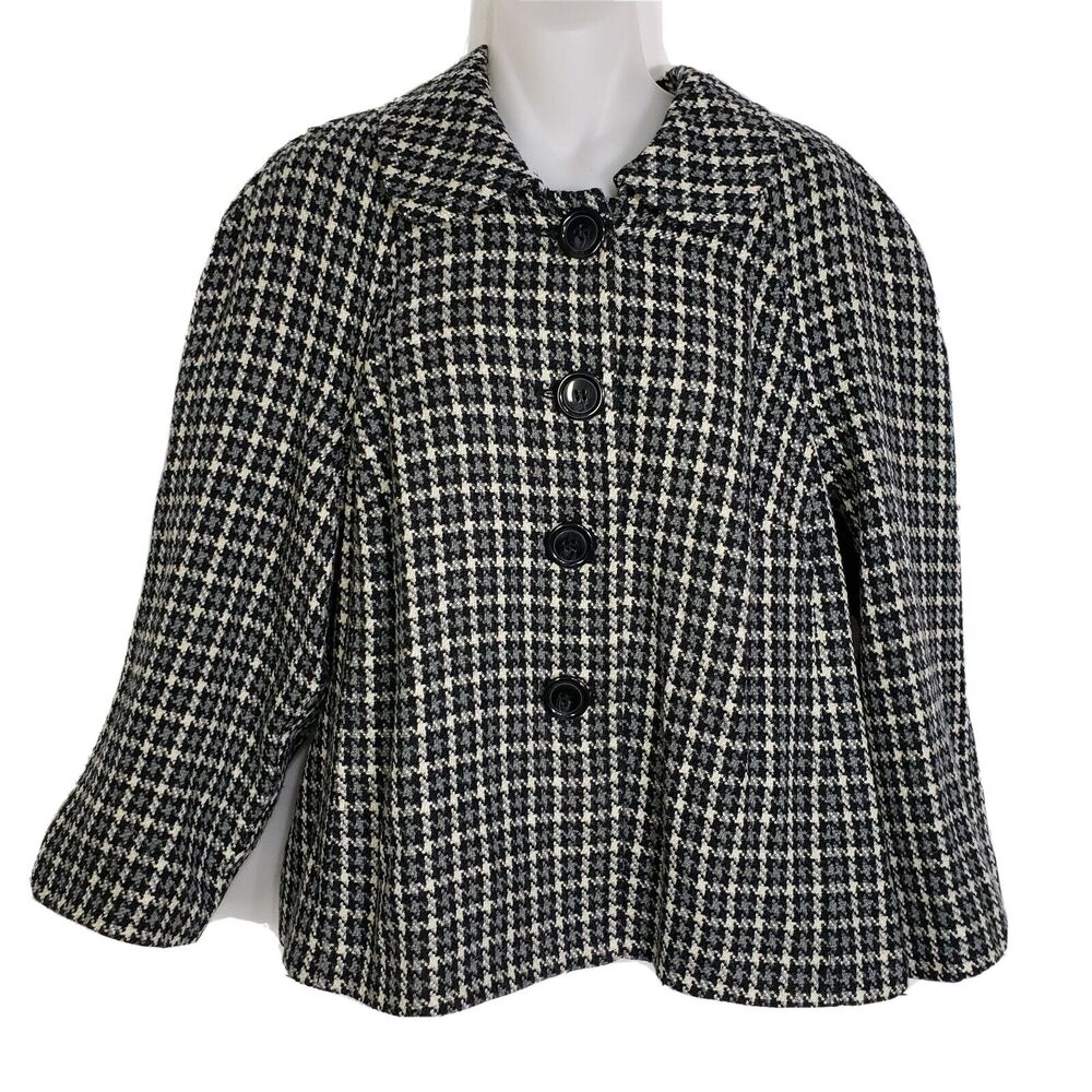 Briggs New York Womens Jacket Size 16 Button Black Lined Wool Blend Coat Career